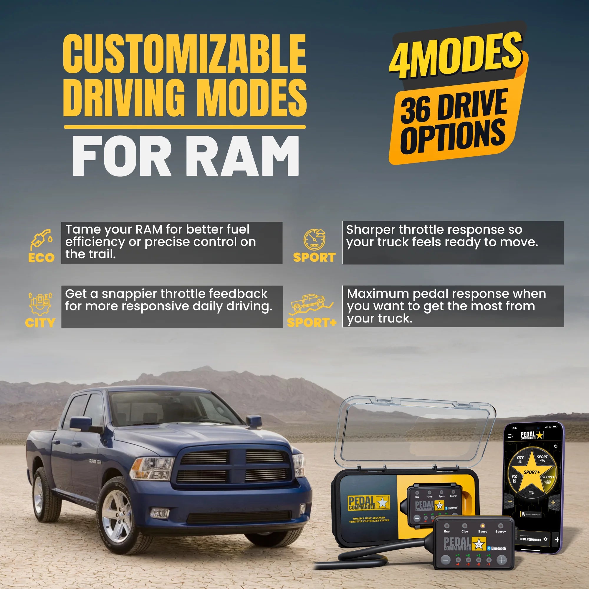 Pedal Commander for dodge ram 4 modes